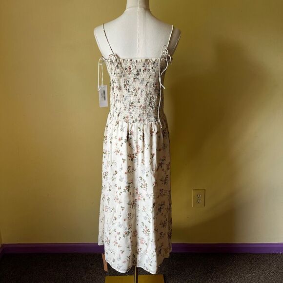 Reformation Sable Floral Smocked Midi Dress XL NWT Cream Romantic Fall Layering - Picture 5 of 9